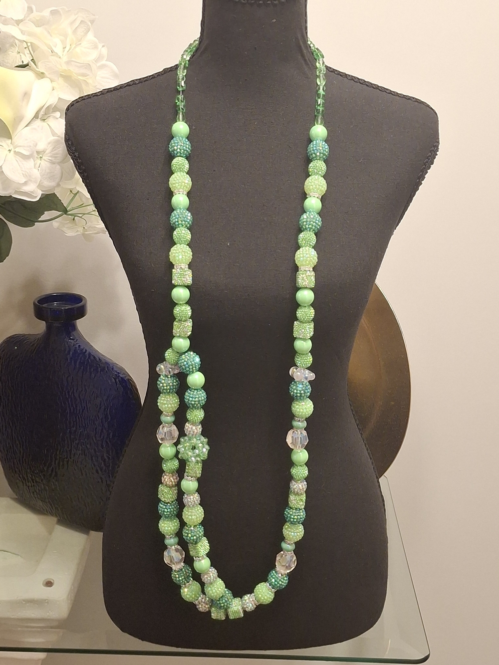 Handmade Green Beaded Long Necklace
